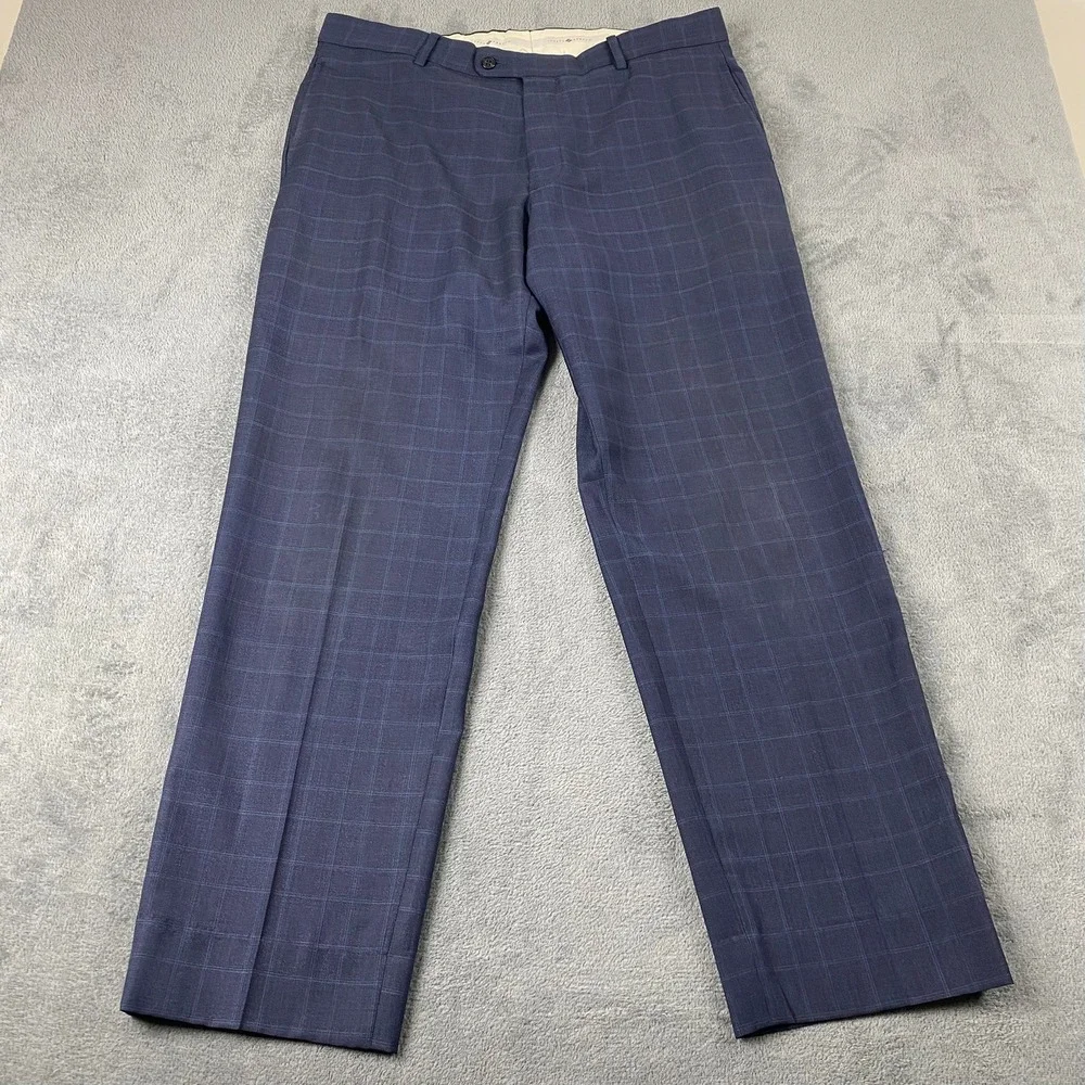 Joseph Abboud 44L/35R Suit Blue Windowpane Reda Super 130s Wool Union USA Made